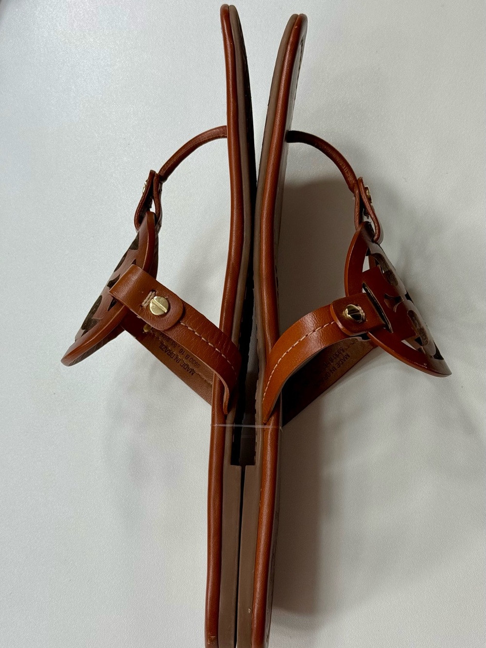 Tory Burch Cognac Leather Logo Thong Sandals WORN ONCE - Picture 7 of 11